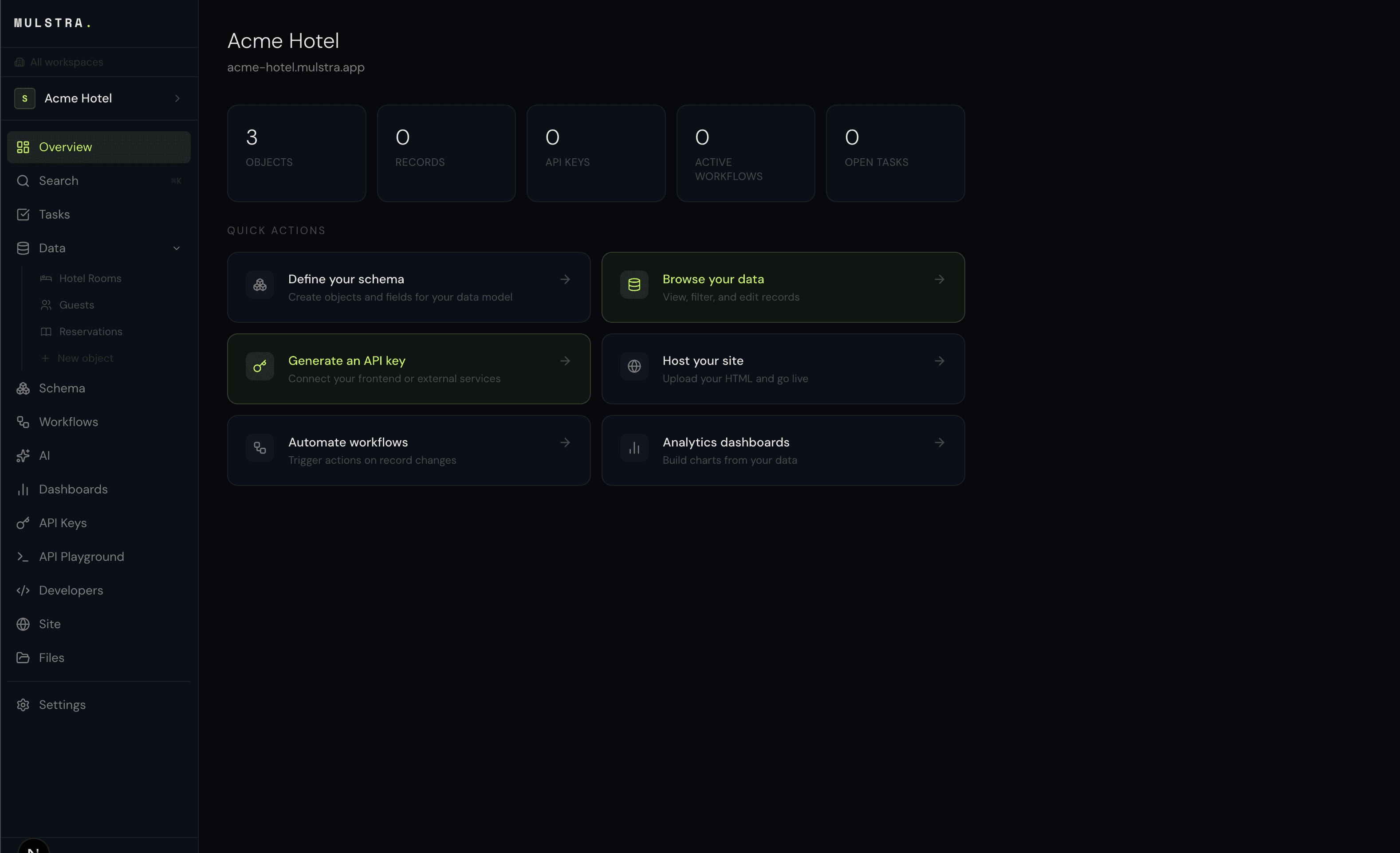 Mulstra workspace overview